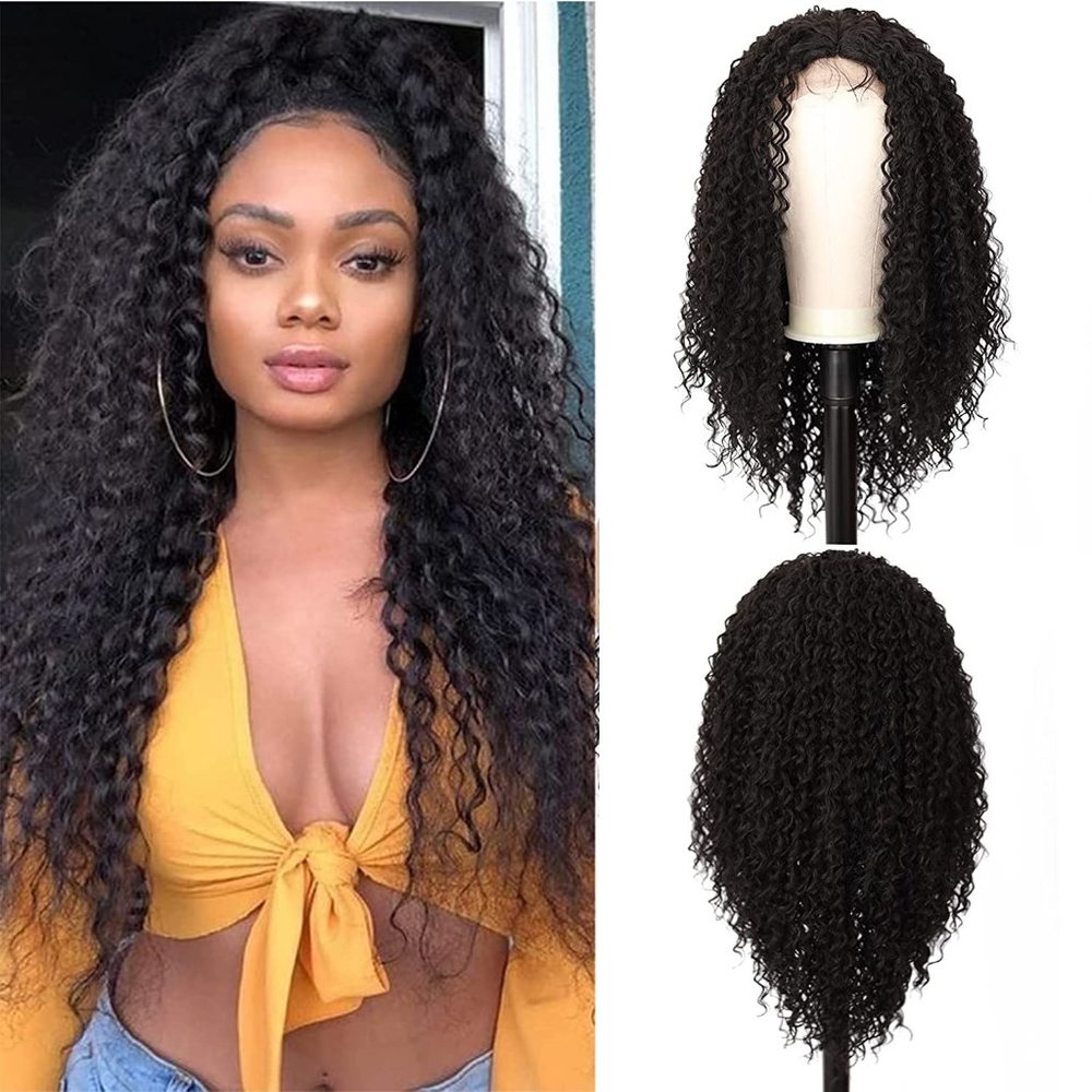 22 Inch T Part Natural Black Deep Curly Lace Front Wig